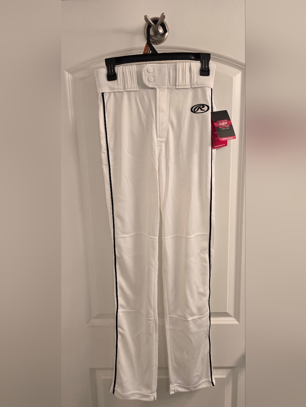 Rawlings Men's White Baseball Pants with Black Piping